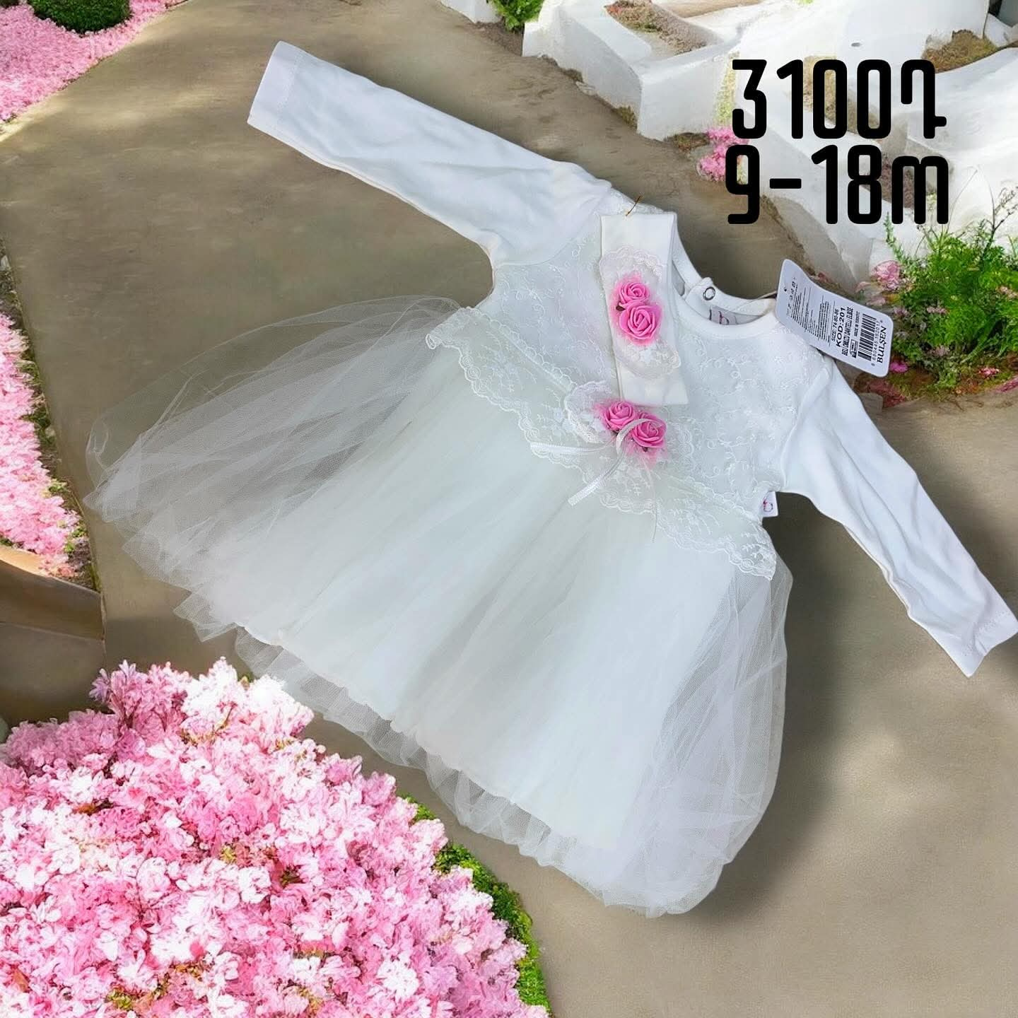 Baby Girl Christening Lace Tulle Dress Set with Headband (9–18 Months)