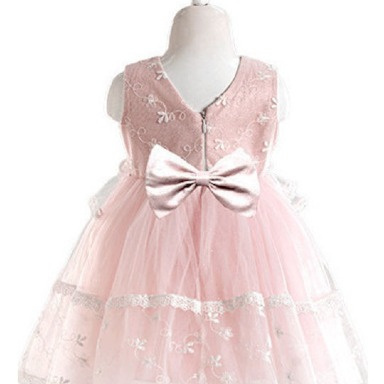 Pink Baby Girl Lace Christening Dress with Matching Bonnet