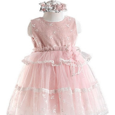 Pink Baby Girl Lace Christening Dress with Matching Bonnet