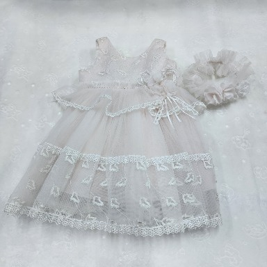 Pink Baby Girl Lace Christening Dress with Matching Bonnet