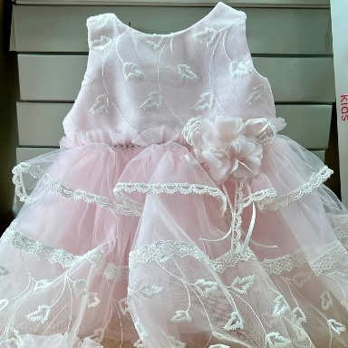 Pink Baby Girl Lace Christening Dress with Matching Bonnet