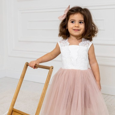 Floral Lace & Tulle Baby Girl Dress – Elegant Occasion Wear (Newborn)