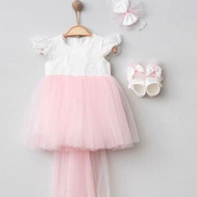 Floral Lace & Tulle Baby Girl Dress – Elegant Occasion Wear (Newborn)