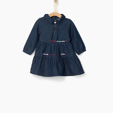 Bebepan Baby Girl Tiered Denim Dress with Embroidery (3–24 Months)