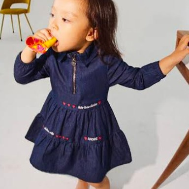 Bebepan Baby Girl Tiered Denim Dress with Embroidery (3–24 Months)