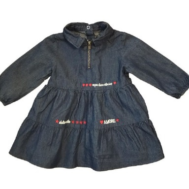 Bebepan Baby Girl Tiered Denim Dress with Embroidery (3–24 Months)