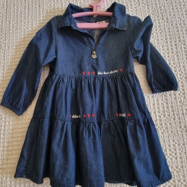 Bebepan Baby Girl Tiered Denim Dress with Embroidery (3–24 Months)