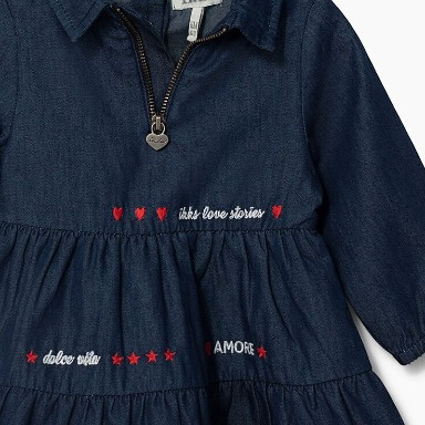 Bebepan Baby Girl Tiered Denim Dress with Embroidery (3–24 Months)