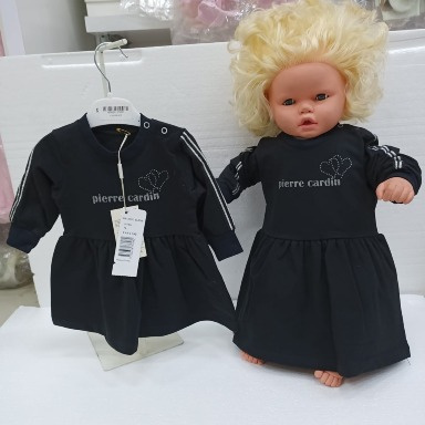 Pierre Cardin Baby Girl Long Sleeve Dress – Elegant Black (9–18 Months) | Aquababy Collection