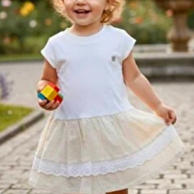 Pierre Cardin Baby Girl Beige & White Ruffle Skirt Dress (9 Months – 3 Years)