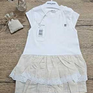 Pierre Cardin Baby Girl Beige & White Ruffle Skirt Dress (9 Months – 3 Years)