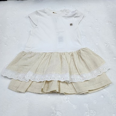 Pierre Cardin Baby Girl Beige & White Ruffle Skirt Dress (9 Months – 3 Years)