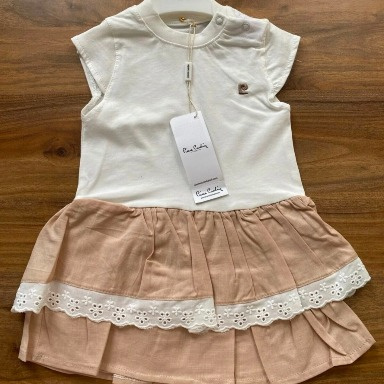Pierre Cardin Baby Girl Beige & White Ruffle Skirt Dress (9 Months – 3 Years)