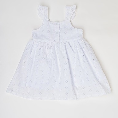 Baby Girl White Eyelet Cotton Dress with Bow – Ruffle Strap Summer Dress (9M–4Y)