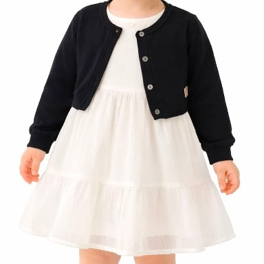 Bebepan Baby Girl 2-Piece Dress & Bolero Cardigan Set – White & Black (6–24 Months)