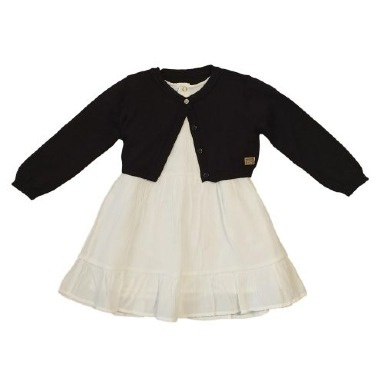 Bebepan Baby Girl 2-Piece Dress & Bolero Cardigan Set – White & Black (6–24 Months)