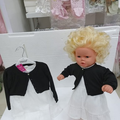 Bebepan Baby Girl 2-Piece Dress & Bolero Cardigan Set – White & Black (6–24 Months)