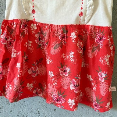 IKKS Baby Girl Dress – White Bodice with Red Tropical Floral Skirt (3–6 Months)