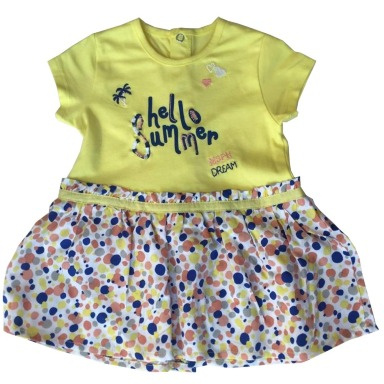 Yellow “Hello Summer” Baby Girl Dress – 2-in-1 Summer Cotton Dress (6–9 Months)