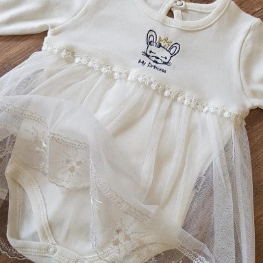 White “My Princess” Baby Girl Bodysuit Dress – Long Sleeve (3–6 Months)