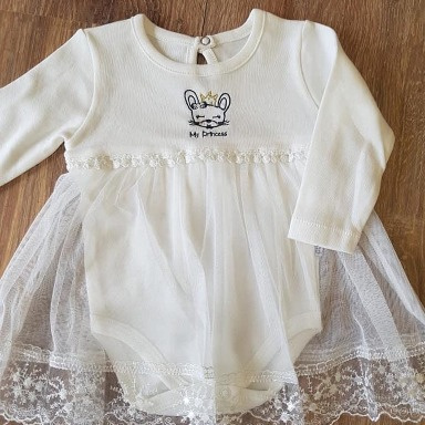 White “My Princess” Baby Girl Bodysuit Dress – Long Sleeve (3–6 Months)