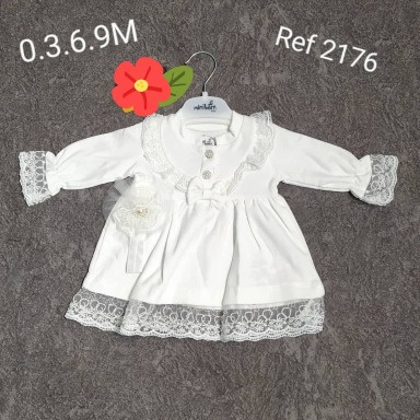 White Baby Christening Dress (Mevlütlük) with Lace & Headband – 9–12 Months | Aquababy