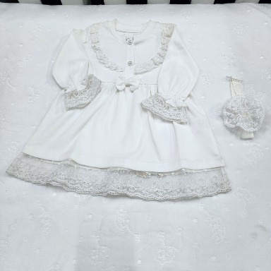 White Baby Christening Dress (Mevlütlük) with Lace & Headband – 9–12 Months | Aquababy