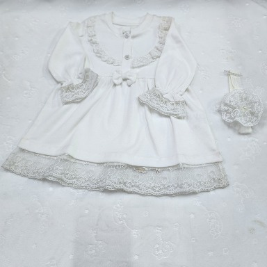 White Baby Christening Dress (Mevlütlük) with Lace & Headband – 9–12 Months | Aquababy