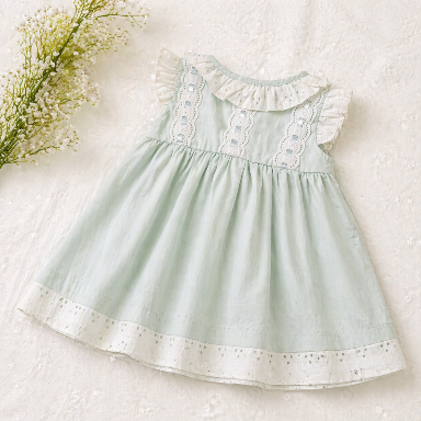 AquaBaby Mint Green Lace Baby Girl Dress – Elegant Cotton Party Dress (12 Months)
