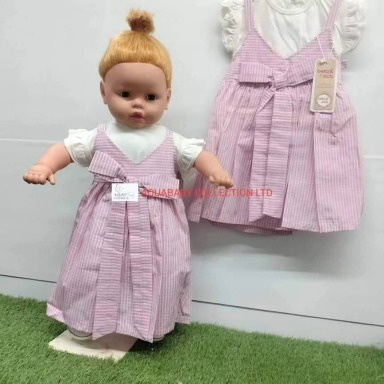 Pink & White Striped Pinafore Baby Girl Dress Set with Ruffle Blouse – 1 Year