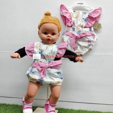 Aquababy Baby Girl Fruit Print Romper with Pink Ruffle Sleeves & Bow (3–6M, 12–18M)