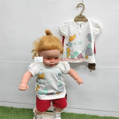 Aquababy Marine Life Kids Outfit Set – White T-Shirt & Red Shorts (3–6M, 12–18M)