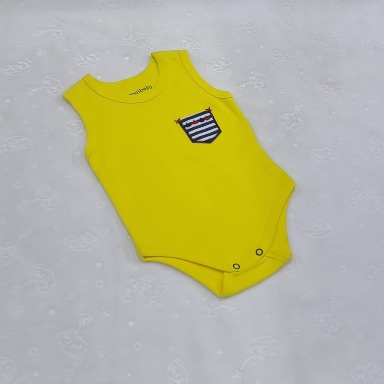 Bright Yellow Sleeveless Baby Bodysuit 6-9m and 9-12m | Cotton Onesie | Maibella Kids Style
