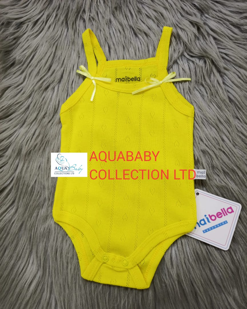 Bright Yellow Eyelet Baby Bodysuit with Straps | Maibella Kids Cotton Onesie