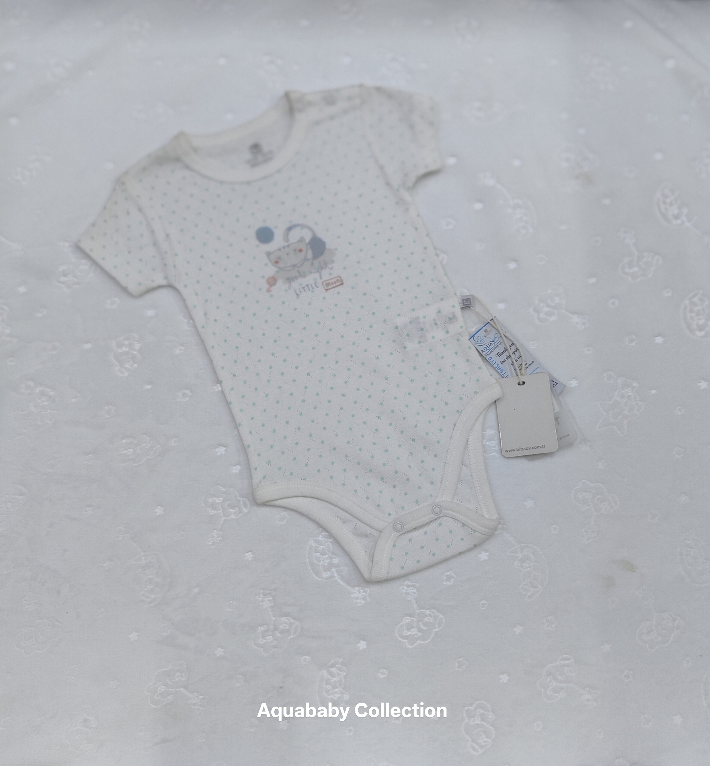 White Pointelle Baby Bodysuit Short Sleeve | Cotton Onesie 6–9M | Maibella