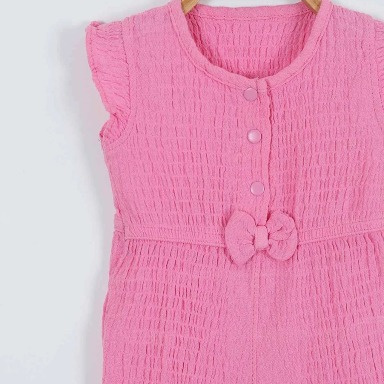 Pink Muslin Baby Jumpsuit Set with Headwrap – Soft Flutter Sleeve Outfit (9–12 Months)