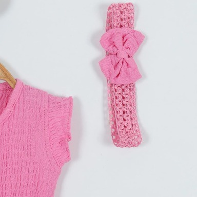 Pink Muslin Baby Jumpsuit Set with Headwrap – Soft Flutter Sleeve Outfit (9–12 Months)
