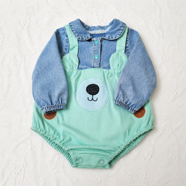 Aquababy Bear Design Baby Romper Set with Denim Shirt (0–6 Months)