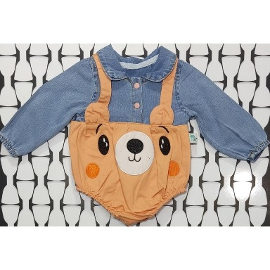 Aquababy Bear Design Baby Romper Set with Denim Shirt (0–6 Months)