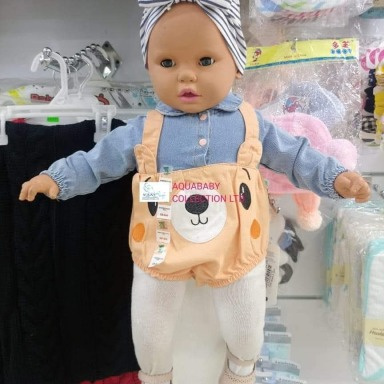 Aquababy Bear Design Baby Romper Set with Denim Shirt (0–6 Months)