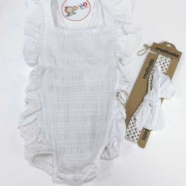 White Ruffled Baby Romper – Soft Cotton Summer Outfit (6–24 Months) | Aquababy