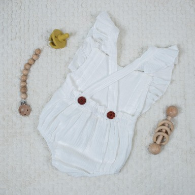 White Ruffled Baby Romper – Soft Cotton Summer Outfit (6–24 Months) | Aquababy