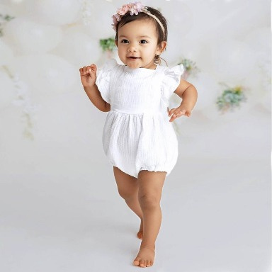 White Ruffled Baby Romper – Soft Cotton Summer Outfit (6–24 Months) | Aquababy
