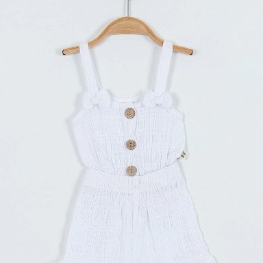 White Muslin Cotton Baby Romper with Bow Straps – Summer One-Piece (12–24 Months)