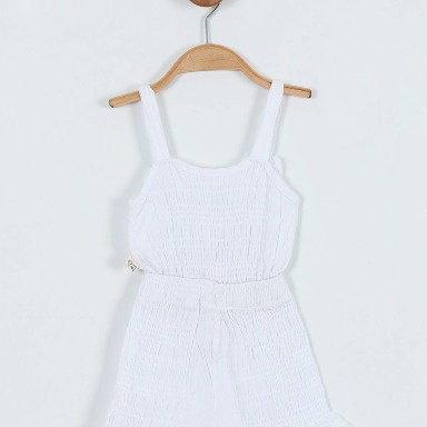 White Muslin Cotton Baby Romper with Bow Straps – Summer One-Piece (12–24 Months)