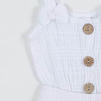 White Muslin Cotton Baby Romper with Bow Straps – Summer One-Piece (12–24 Months)