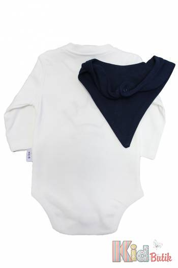 White Long Sleeve Baby Bodysuit Set | “Little King” Crown Print with Bib | 6–12 Months | Miniborn