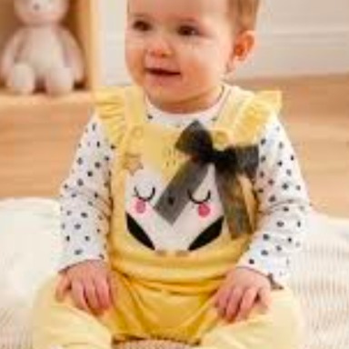 Baby Girl Yellow Salopet Dungaree Set – 2 Piece Cotton Outfit (6 Months)