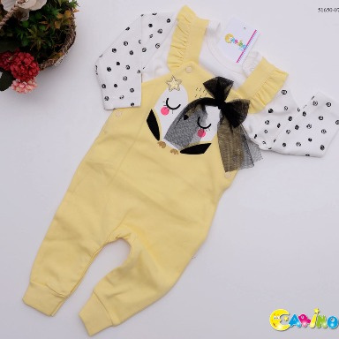 Baby Girl Yellow Salopet Dungaree Set – 2 Piece Cotton Outfit (6 Months)