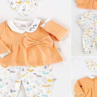 Baby Girl Gift Set – 3PCS Cotton Outfit with Squirrel Design (3–6 Months)